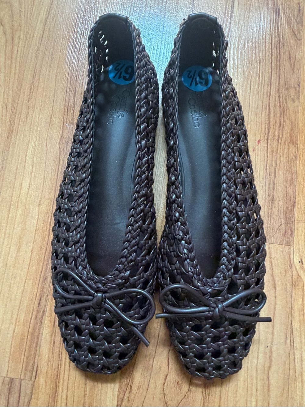 Camila Coelho Dark Brown Woven Ballet Flats with Bow - Picture 1 of 7